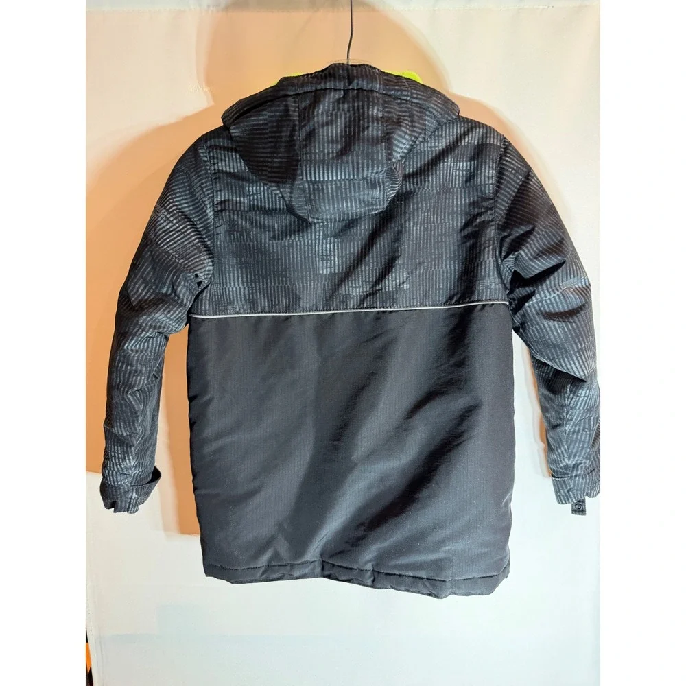 The Childrens Place Unisex Black Grey Puffer Jacket Neon Fleece Lined Size M 7/8
